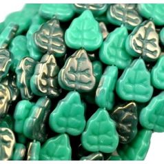 Cseh levélgyöngy - 10*8 mm - arany lüszteres türkiz