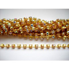 Strasszlánc - 3,2 mm - crystal AB -arany - 25 cm