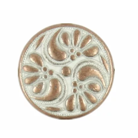 Kerek virágmintás fémgomb - 12 mm - bronz patina