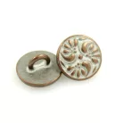 Kerek virágmintás fémgomb - 12 mm - bronz patina