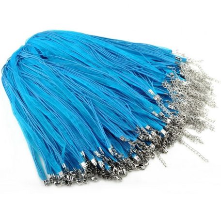 Organza multiszalag delfinkapoccsal, lánchosszabbítóval 45 cm - türkiz