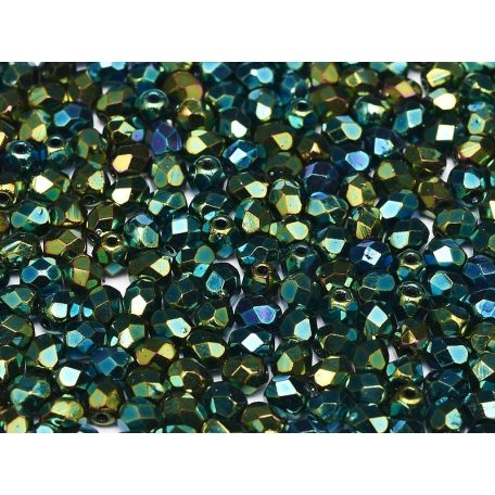 Cseh csiszolt gyöngy - 4 mm - Jet Green Iris - #21455