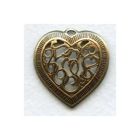 Brass heart pendant - 30x26 mm 