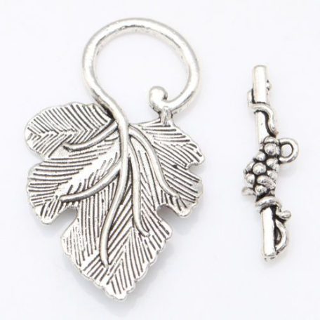 Wine leaf Toggle clasp - antique silver -36*22 mm