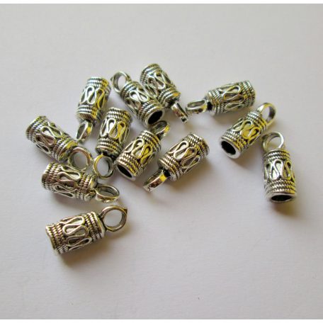 Bőrvég, gyöngykupak - 17x7 mm - antik ezüst 