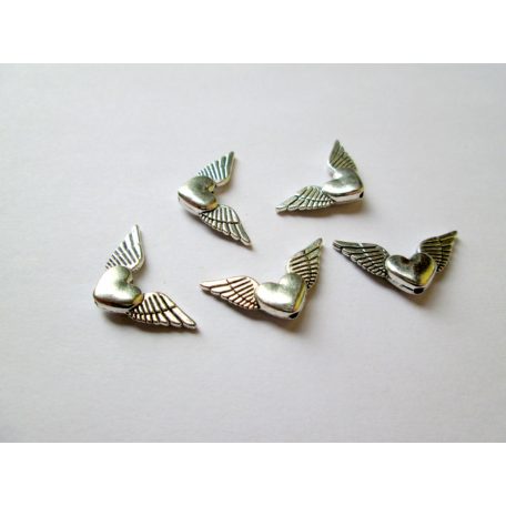 Angyalszárny fűzhető fémgyöngy - antik ezüst - 25x12 mm 