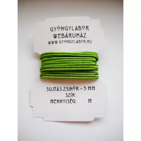 Sujtás zsinór - 3 mm - fényes - citromzöld (#39) 