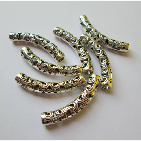 Fémgyöngy - antik ezüst - 36x6 mm - filigrán henger