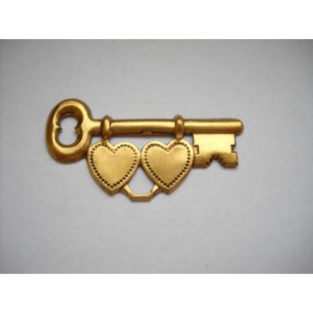 Key with hearts - brass stamping- 40*20mm