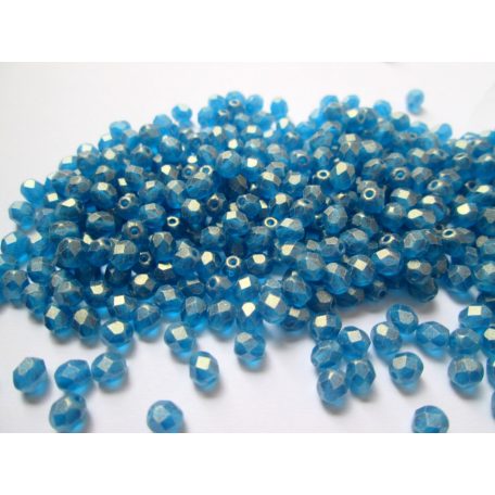 Cseh csiszolt gyöngy - 4 mm - Sueded Gold Capri Blue- #S6C60080