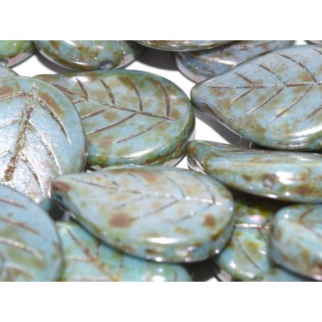 Cseh levél gyöngy 18x13 mm - Chalk White Blue Luster - #65431