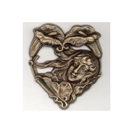 Brass heart pendant - 45x40 mm 