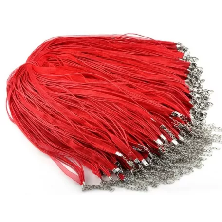 Organza multiszalag delfinkapoccsal, lánchosszabbítóval - 45 cm - piros