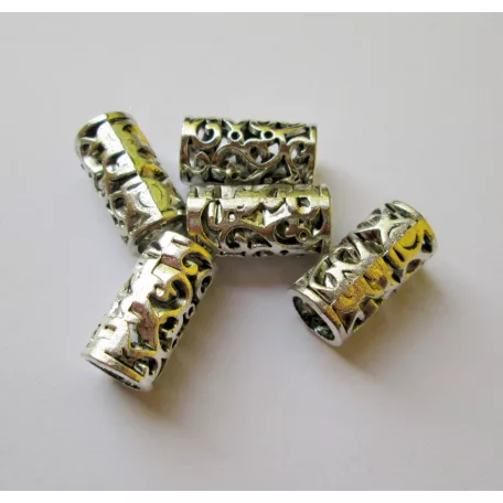 Fémgyöngy - antik ezüst - 21x11 mm - filigrán henger
