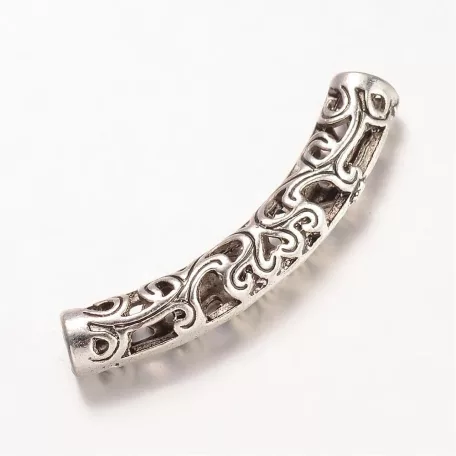 Fémgyöngy - antik ezüst - 21x11 mm - filigrán henger