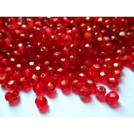 Cseh csiszolt gyöngy - 4 mm - Gold Marbled Siam Ruby - #GM90080